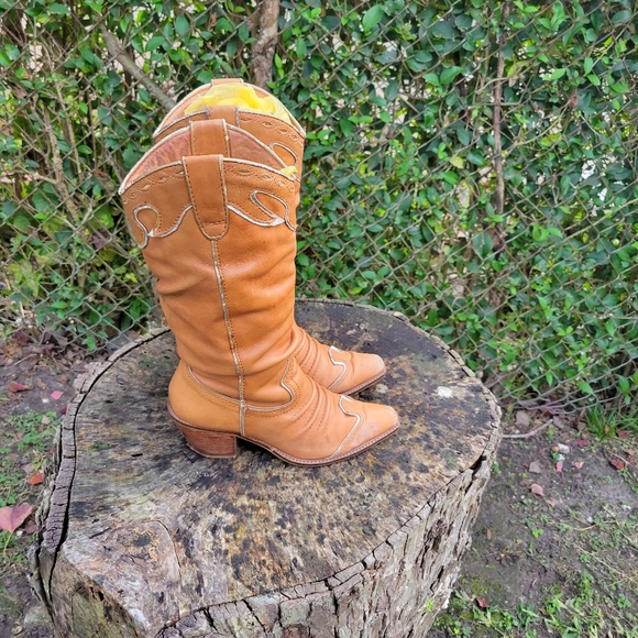 Women Vintage Leather Brown Cowgirl Boots Size 8.5, 9/Women Leather Boots/Women - Picture 8 of 9